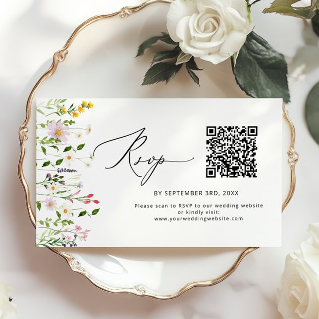 Minimalistisk vildblomma QR-kod bröllop RSVP Tilläggskort (Skapare uppladdad)