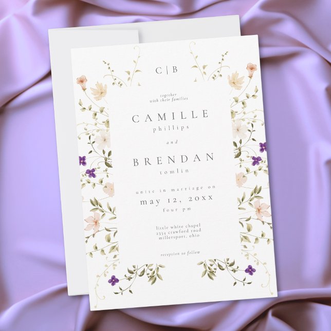 Minimalistisk vildblomma romantisk botanisk bröllo inbjudningar (Minimalist Wildflower Romantic Botanical Wedding Invitation)