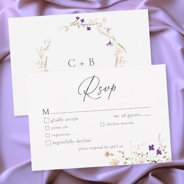 Minimalistisk vildblomma romantisk botanisk bröllo OSA kort (Minimalist Wildflower Romantic Botanical Wedding RSVP Card)