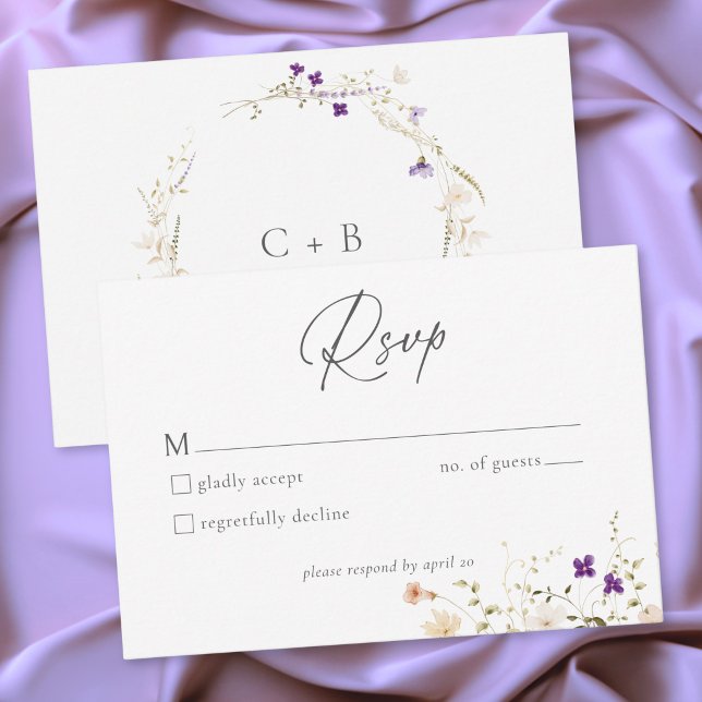 Minimalistisk vildblomma romantisk botanisk bröllo OSA kort (Minimalist Wildflower Romantic Botanical Wedding RSVP Card)