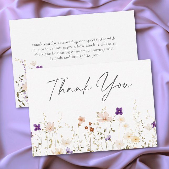 Minimalistisk vildblomma romantisk botanisk bröllo tack kort (Minimalist Wildflower Romantic Botanical Wedding Thank You Card)