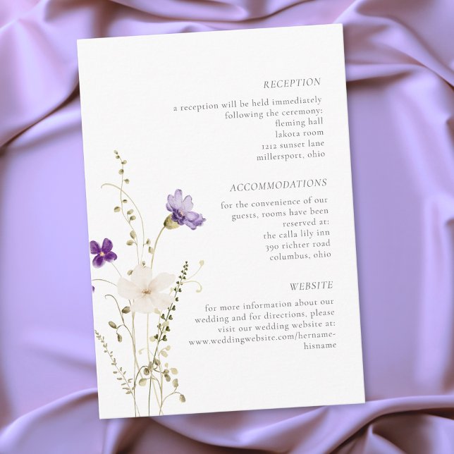 Minimalistisk vildblomma romantisk botanisk bröllo tilläggskort (Minimalist Wildflower Romantic Botanical Wedding Enclosure Card)