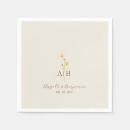 Minimalistisk vildblommonsmonogrambröllop pappersservett