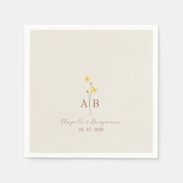 Minimalistisk vildblommonsmonogrambröllop pappersservett (Framsidan)