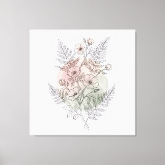 Minimalistisk Vildros Linje Konst Botanisk Rosafär Canvastryck