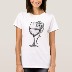 Minimalistisk vin Glas & Druvor Linje Konst Sommar T Shirt