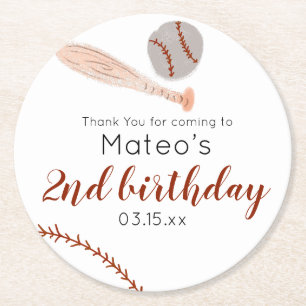 Minimalistisk Vintage Baseboll Födelsedagsfest Underlägg Papper Rund