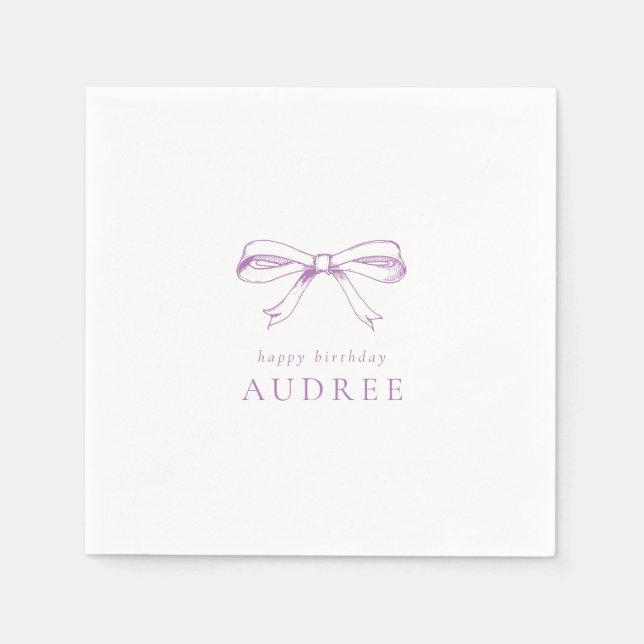 Minimalistisk Vintage Bow Lila Födelsedagsfest Pappersservett (Framsidan)