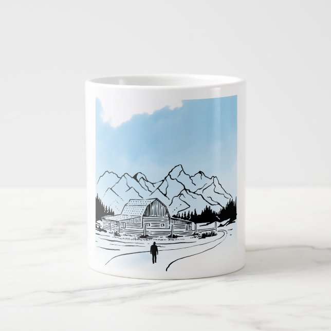 Minimalistisk Vinter Bergs Äventyr Jumbo Mugg (Framsidan)