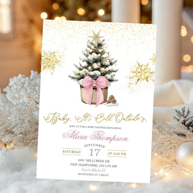 Minimalistisk vinter rosa Coquette Bow Baby Shower Inbjudningar (Skapare uppladdad)
