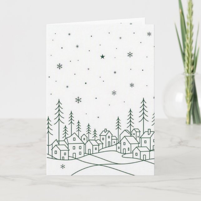 Minimalistisk vinterby Linje-Kunst Jul  Kort (Framsida)