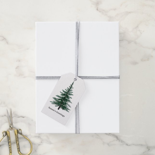 Minimalistisk vintergrön träd design Enkel handrit Presentetikett (Med Snöre)