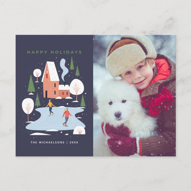 Minimalistisk Vinterscen för Högtider Helg Vykort (Framsida)