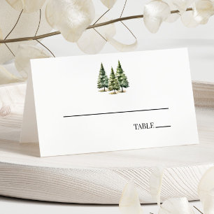 Minimalistisk vintersnö Gräs Träd-skogen Bröllop Placeringskort