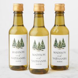 Minimalistisk vintersnö Gräs Träd-skogen Bröllop Vinetikett