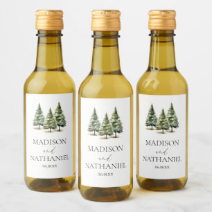 Minimalistisk vintersnö Gräs Träd-skogen Bröllop Vinetikett