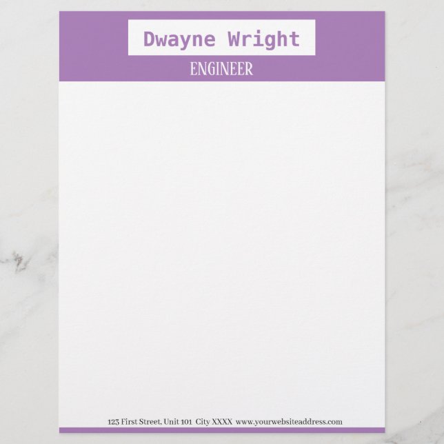 Minimalistisk violett lila och vit brevhuvud (Framsida)
