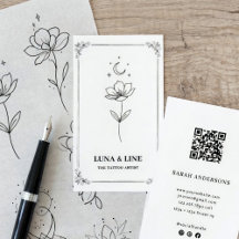 Minimalistisk visitkort för tatueringsartist med Q
