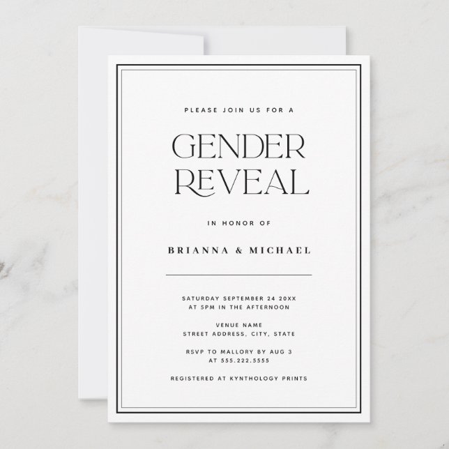 Minimalistisk visning av svart och vit Gender Inbjudningar (Framsida)