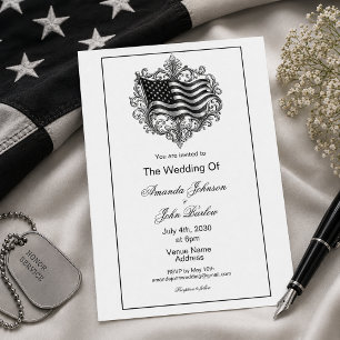 Minimalistisk vit amerikansk flagg militärbröllop inbjudningar