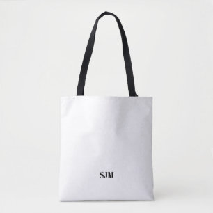 Minimalistisk vit anpassningsbar monogram initiale tygkasse