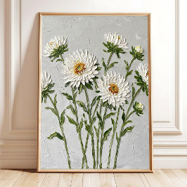 Minimalistisk vit aster-väggkonst Canvastryck Poster