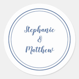 Minimalistisk vit blå bröllop brud brudgumme prese runt klistermärke