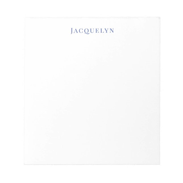 Minimalistisk vit blå Elegant Modern Namn Anteckningsblock (Framsida)