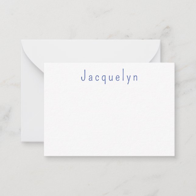 Minimalistisk vit blå Elegant Modern Namn Anteckningskort (Framsida)