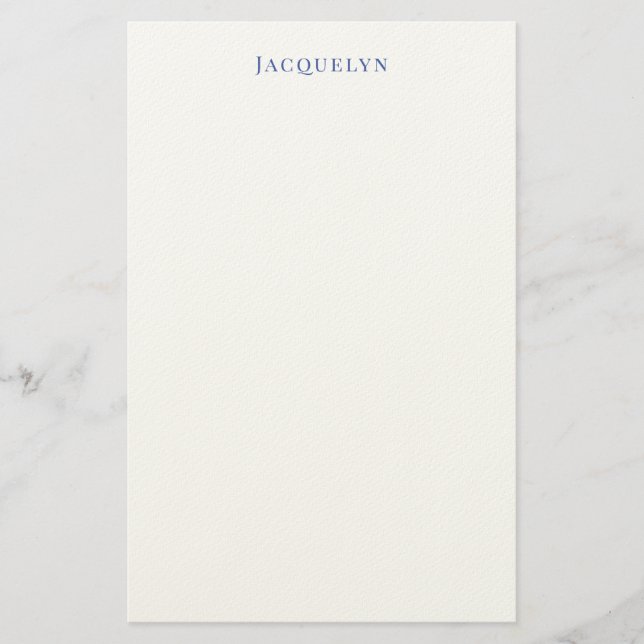 Minimalistisk vit blå Elegant Modern Namn Brevpapper (Framsida)