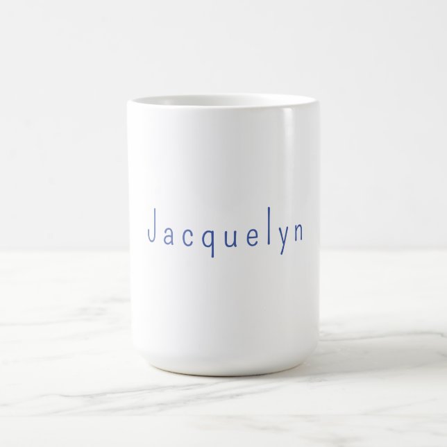 Minimalistisk vit blå Elegant Modern Namn Kaffemugg (Center)