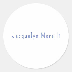 Minimalistisk vit blå Elegant Modern Namn Runt Klistermärke