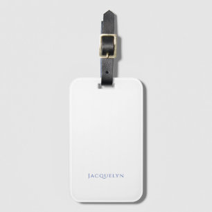 Minimalistisk Vit Blå Enkel Elegant Modern Namn Bagagebricka