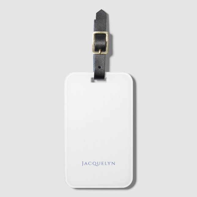 Minimalistisk Vit Blå Enkel Elegant Modern Namn Bagagebricka (Framsida vertikal)