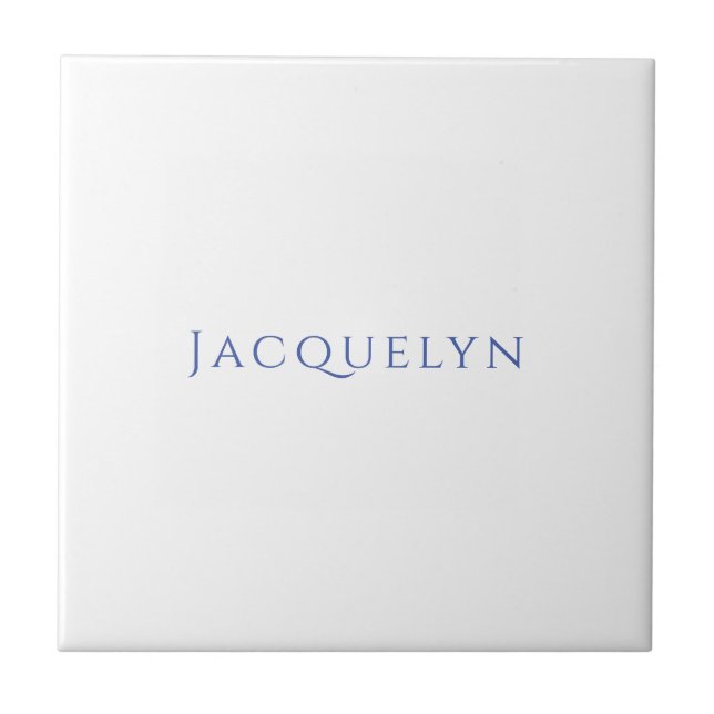 Minimalistisk Vit Blå Enkel Elegant Modern Namn Kakelplatta (Framsidan)