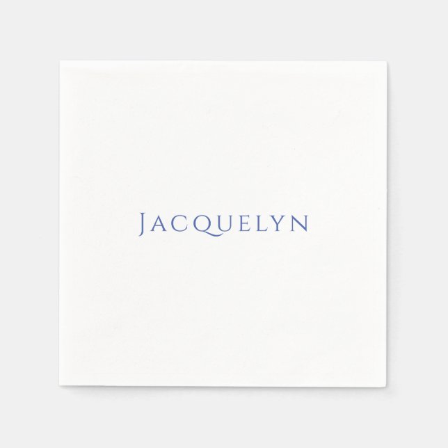 Minimalistisk Vit Blå Enkel Elegant Modern Namn Pappersservett (Framsidan)