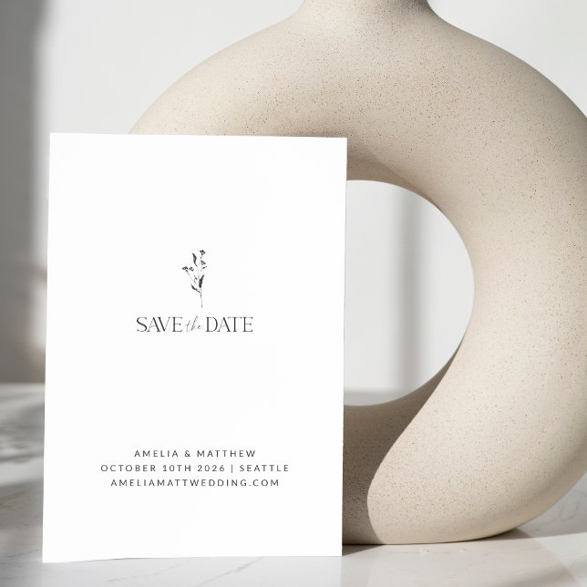 Minimalistisk vit Blommigt, Botaniska Teckning Brö Spara Datumet (Skapare uppladdad)