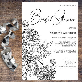 Minimalistisk vit Blommigt Bouquet-Möhippa Inbjudningar