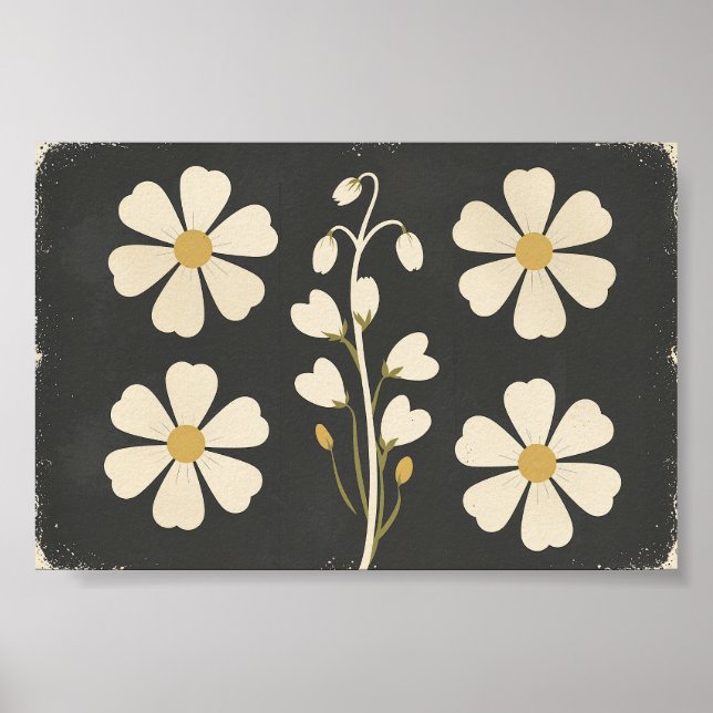 Minimalistisk vit blomsterkonst poster (Framsidan)