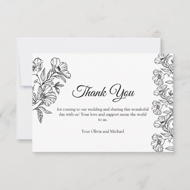 Minimalistisk vit botanisk linjekonst tack kort (Framsida)