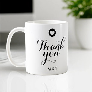 Minimalistisk vit bröllop tack skriptmonogram kaffemugg