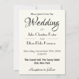 Minimalistisk vit bröllopsinbjudan och svart text inbjudningar