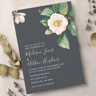 Minimalistisk vit Camellia Flower Bröllop Inbjudningar