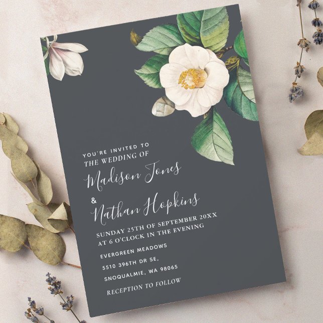 Minimalistisk vit Camellia Flower Bröllop Inbjudningar (Skapare uppladdad)