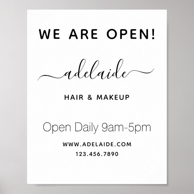 Minimalistisk vit Chic, hårstilist Salon Återöppni Poster (Framsidan)