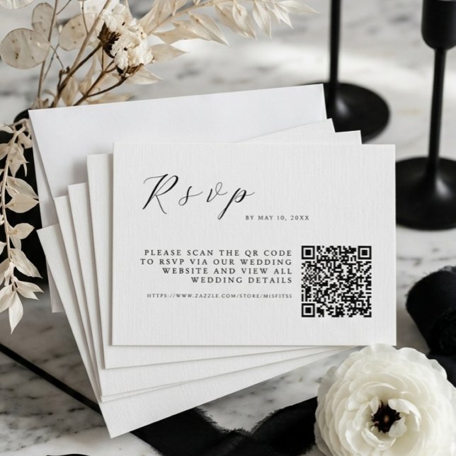 Minimalistisk Vit Elegant Bröllopsinbjudan med QR- OSA Kort (Skapare uppladdad)