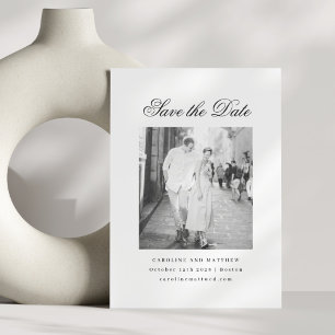 Minimalistisk vit elegant skrivstil foto bröllop spara datumet