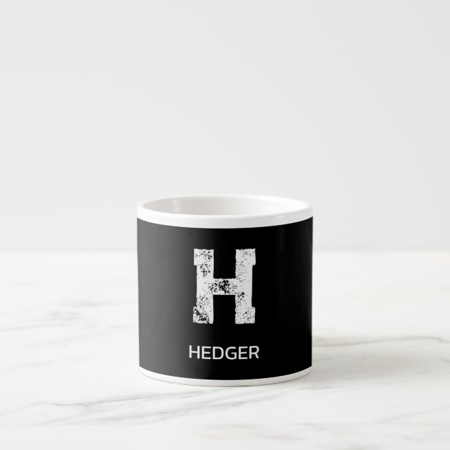 MINIMALISTISK VIT EN BOKSTAV MONOGRAM NAMN SVART ESPRESSOMUGG (Framsidan)