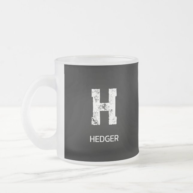 MINIMALISTISK VIT EN BOKSTAV MONOGRAM NAMN SVART FROSTAD GLASMUGG (Vänster)