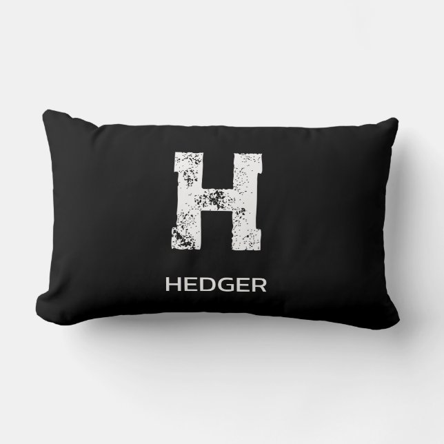 MINIMALISTISK VIT EN BOKSTAV MONOGRAM NAMN SVART  LUMBARKUDDE (Framsida)